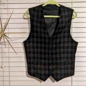 Black Plaid Tweed Waistcoat Size Medium